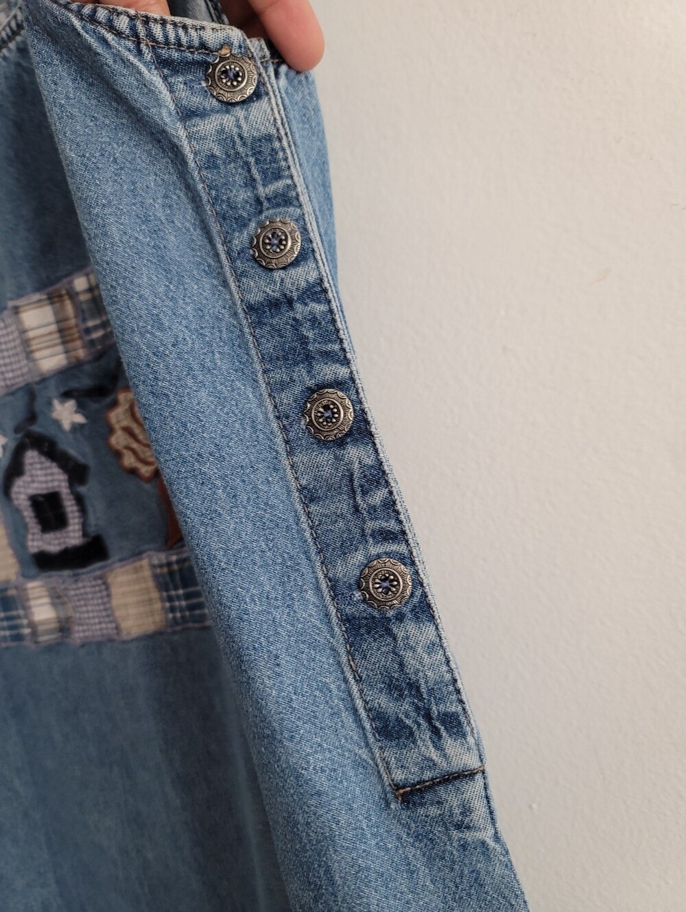 VTG Denim Jumper Dress 1X Maxi Farmhouse Country Agapo Petite Overall Sleeveless - Picture 6 of 7